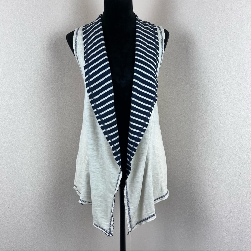 Matilda Jane Vest Womens Small Reversible Stripe Open Front Cream Blue White